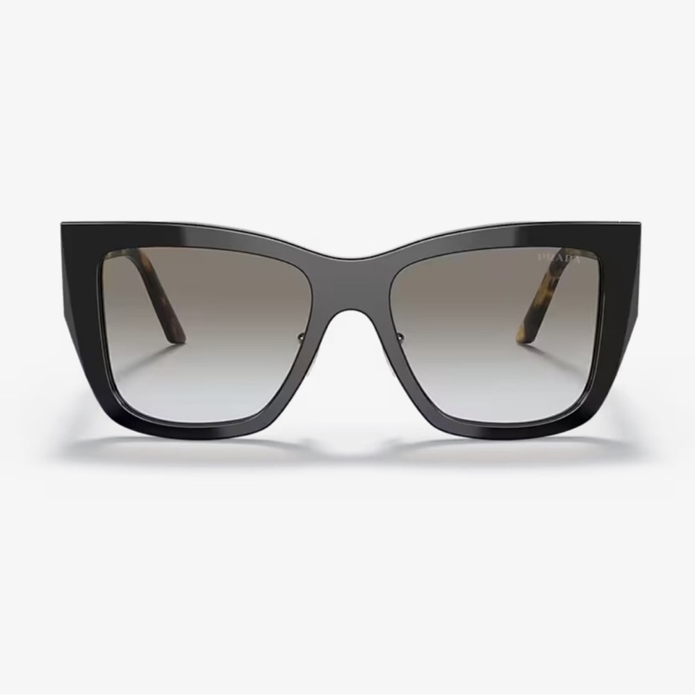 Prada Black Cat-Eye Sunglasses with Tortoiseshell Temples and Gold Accents - Picture 4 of 6